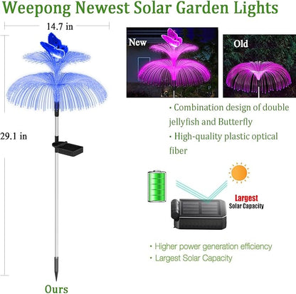 Solar Garden Lights Waterproof 3 Pack Solar Lights Outdoor Decorative 7 Color Changing Double Jellyfish and Butterfly Flower Garden Decor Yard Christmas Pool Outdoor, Gifts for Mother's Women