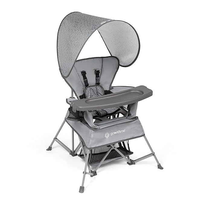 Baby Delight Go with Me Venture Portable Chair | Indoor and Outdoor | Sun Canopy | 3 Child Growth Stages | Elephant Grey