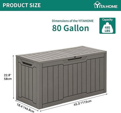 YITAHOME 80 Gallon Outdoor Storage Box, Large Waterproof Resin Deck Box, Indoor Outdoor Lockable Storage Container for Patio, Garden, Cushions, Tools, Equipment (Taupe)