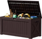JUMMICO 120 Gallon Resin Deck Box, Large Outdoor Storage Box Waterproof & Lockable for Garden, Patio, Pools (Deep Brown)