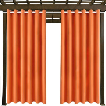 DIVA EN CAMINO DEC Outdoor Patio Curtain Waterproof Darkening Thermal Insulated Indoor Curtains for Bedroom, Porch, Living Room, Pergola, Cabana, W84 x L108, Orange, Set of 2 Panels