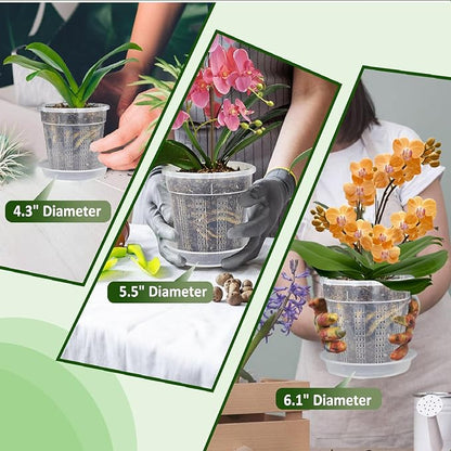 Orchid Pot, 6 Packs of 6.1" Orchid Pots with Holes, Orchid Pots for Repotting, Plastic Orchid Planter for Indoor Outdoor Plants (6 Packs, 6.1")