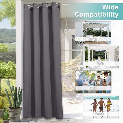 NICETOWN Patio Outdoor Curtain 140" Extra Wide Waterproof for Porch, Grommet Vertical Blinds Thermal Insulated Blackout Divider Drape for Outside Balcony/Lounge, Grey, 1 Panel, 108" Long