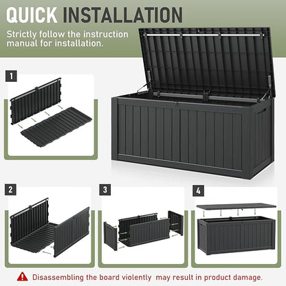 Outdoor Storage Box, Resin Deck Boxes Indoor and outdoor, Waterproof Storage Box Lockable Lid (Black,180 Gallon)