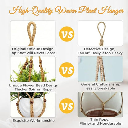 35 Inch Macrame Plant Hanger, Large for up to 15 Inch Pot Extra Long Hanging Planter Holder Basket with Wood Beads for Indoor Outdoor Home Decor (Brown, 1-Pack)