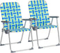 VINGLI Aluminum Patio Lawn Chairs Folding Set of 2 with Detachable Cup Holder, Webbed Beach Chair Folding Chair Outdoor Portable Camping Chair for Yard, Garden Blue alulawnchair