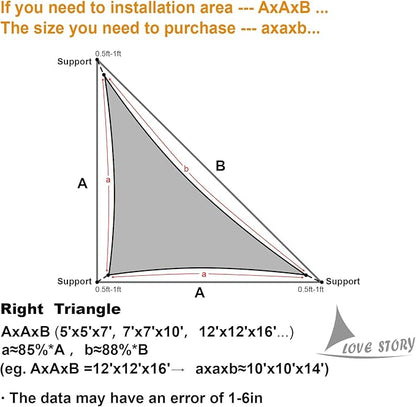 LOVE STORY Custom Size 6'x10'x11.7' Piquant Green Sun Shade Sail Right Triangle Sunshade Fabric Awning Canopy for Patio Backyard Carport Pergola (Customized)