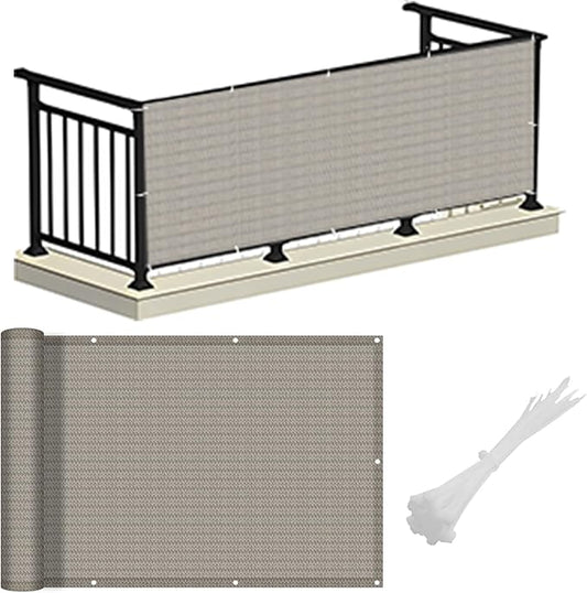 LOVE STORY Balcony Privacy Screen, 3.3'x19.7' Deck Shield Screen Fence Cover,UV Protection and Weather-Resistant,3FT Height for Deck, Patio, Backyard, Outdoor Pool, Porch, Railing, Beige-Grey
