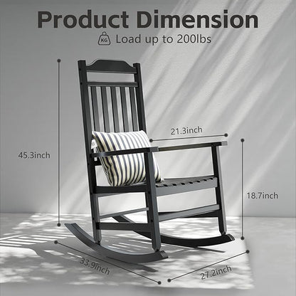 Patio Rocking Chair Outdoor Set of 1,Weather Resistant Poly Resin Oversized Porch Rocker,Indoor Outdoor Use(1, Black)