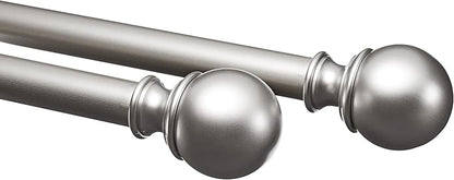 Amazon Basics Adjustable Heavy Duty Curtain Rod for Windows, Round Finials, 1-Inch Rod, 72" to 144", Nickel, 1-Pack