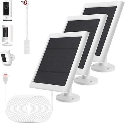 Solar Panel Outdoor for Ring Cameras (White 3P) Spotlight Cam Plus/Pro(Battery) Stick Up Cam/Pro Wireless Outdoor with 10FT/3M Long Cable Dustproof Waterproof