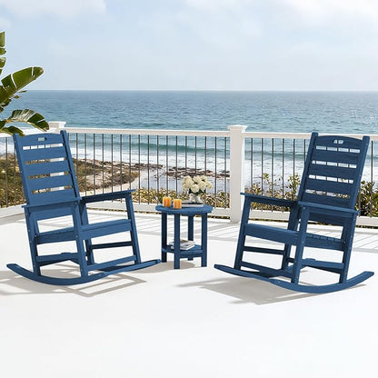 SERWALL Oversized Outdoor Rocking Chair, HDPE Patio Rocking Chair with Footrest for Adults, All Weather Porch Rocker for Deck Patio Balcony, Navy