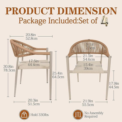 TWT Patio Dining Chairs Outdoor Stackable Dining Chairs for All Weather, Breathable Textilene Garden Outdoor Furniture for Backyard Deck (Brown, Set of 4)