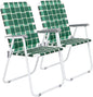 VINGLI Patio Lawn Webbed Folding Chairs Set of 2, Outdoor Beach Chair Portable Dining Chair for Outdoor Yard, Garden (Dark Green, Classic)