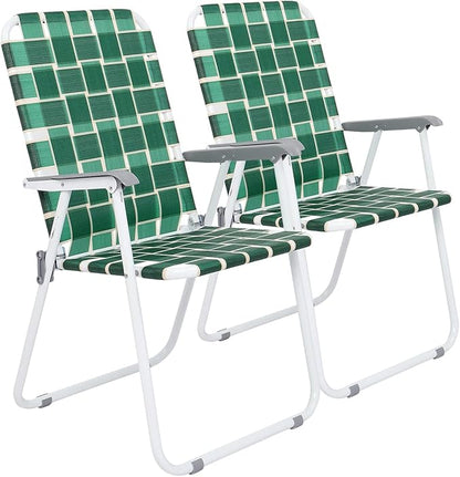 VINGLI Patio Lawn Webbed Folding Chairs Set of 4, Outdoor Beach Chair Portable Dining Chair for Outdoor Yard, Garden (Dark Green, Classic)