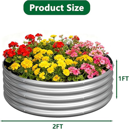 zizin 2 Pcs Round 2x2x1ft Raised Garden Bed Kit Metal Planter Box for Planting Vegetables, Silver