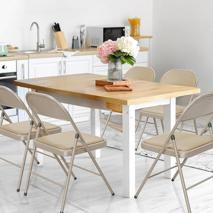 VINGLI 6 Pack Folding Chairs with Padded Seats, Metal Frame with Pu Leather Seat & Back, Capacity 350 lbs, Set of 6, Khaki