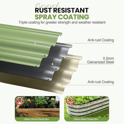 G GOOD GAIN Round Raised Garden Bed - 3Pcs 2x2x1ft Galvanized Steel Planter Boxes Outdoor with Rubber Edge Trim | Metal Raised Beds for Gardening Vegetables Flowers Fruits Herbs (Olive Green)