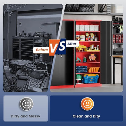 Yizosh Metal Storage Cabinet with Lock Doors and 5 Adjustable Shelves,- 72" Garage Storage Cabinet for Home,Office,Garage,School