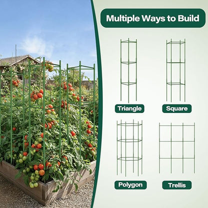 Halatool 2 Pack Tomato Cages for Garden,Up to 63in(5.2FT) Adjustable Tall Tomato Cage,Garden Stakes Tomato Trellis for Pots,Tomato Plant Support for Raised Garden Bed &Vegetables Flowers(Green)
