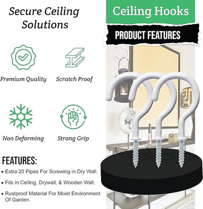 75 Pcs Ceiling Hooks for Hanging Plants, Cups, Utensils Vinyl Coated Screw-in Mug Hooks for Wooden and Drywall–Multi Size Sets (1/2 inch,5/8 inch,3/4 inch,7/8 inch,1 inch,1-1/4 inch)