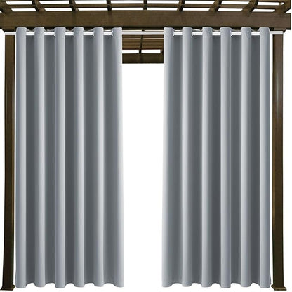 Waterproof Outdoor Curtain W84 x L84 - Grommet Top Sunlight Blocking Window Treatment Drapes Blackout Curtains for Home Bedroom Living Room Outdoor Patio Porch Gazebo (Light Gray, 2 Panels)