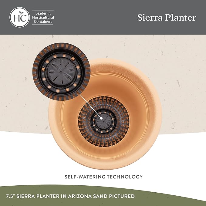 The HC Companies Sierra Round Self-Watering Pot - Lightweight Plastic Planter for Herbs & More - Durable Plant Pots for Indoor Plants & Outdoor Plants (13” Arizona Sand, Pack of 2)