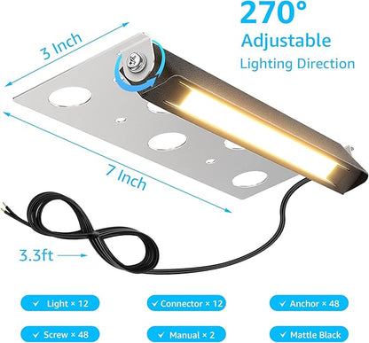 SUNVIE 7 Inch Retaining Wall Lights 5W LED Hardscape Lighting 12V-24V Low Voltage Step Lights 3000K Warm White Waterproof Outdoor Landscape Lighting for Patio Walls Stairs, 12-Pack with Connectors