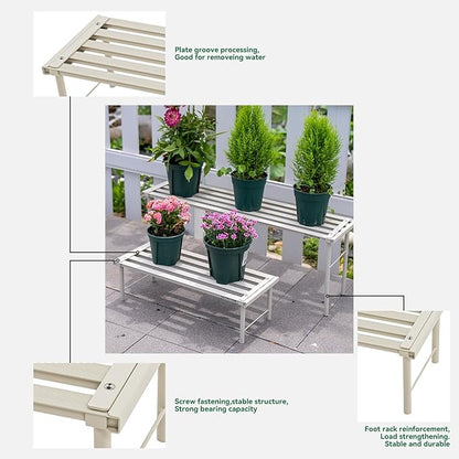 Metal Plant Stand, Rust-proof Aluminum Flower Pot Stand, Heavy Duty Planter Display Shelving for Patio Balcony Garden Living Room Decorative (White, 35.4 Inch)