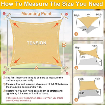 KANAGAWA Sun Shade Sail 16'x20' Sand Rectangle UV Block Canopy Awning Shelter Fabric Cloth Screen for Outdoor Patio Garden Backyard
