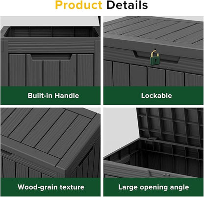 46 Gallon Outdoor Deck Box, Lockable Waterproof Outdoor Storage Boxes For Garden Tools,Indoor Cushions,Accessories Outside Storage Resin Weatherproof Container(Black)