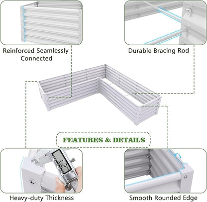 A ANLEOLIFE Set of 12, 18 Inch Tall Raised Garden Beds Kit, Rectangular & L-Shaped Combo Metal Planters – Ideal for Backyard DIY Creative Layouts, Antique White