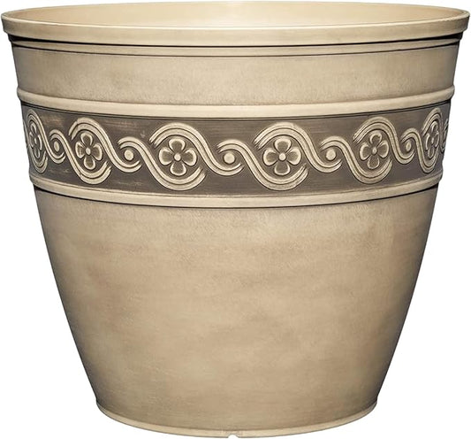 Classic Home and Garden Corinthian Resin Planter Pot - Outdoor & Indoor Plant Pot - Round Planter for Plants & Flowers (13" Ivory Ash, Pack of 1)