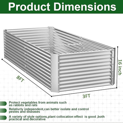2 Pack Tall 8x3FT Corrugated Galvanized Steel Raised Garden Bed Outdoor, Metal Above Ground Garden Bed for Vegetables and Flowers, Rectangle Raised Beds for Gardening