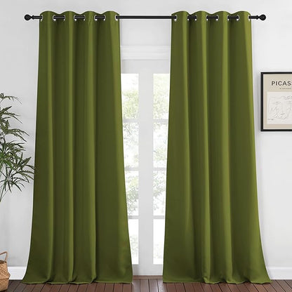NICETOWN Bedroom Curtain Room Darkening Drapery 102 inches Length - Home Fashion Thermal Insulated Grommet Room Darkening Curtain for Living Room (Olive Green, 1 Panel, 52 x 102 inches)