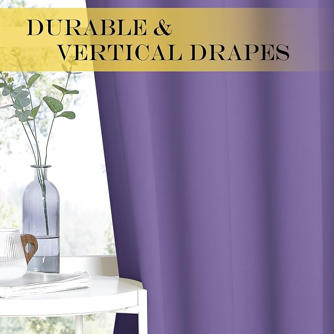 NICETOWN Blackout 108 inch Curtains for Sliding Glass Door, Grommet Thermal Insulated Room Darkening Window Treatment Sound Reducing Drapes for Room Divider, 1 Panel, W52 x L108, Lilac Purple