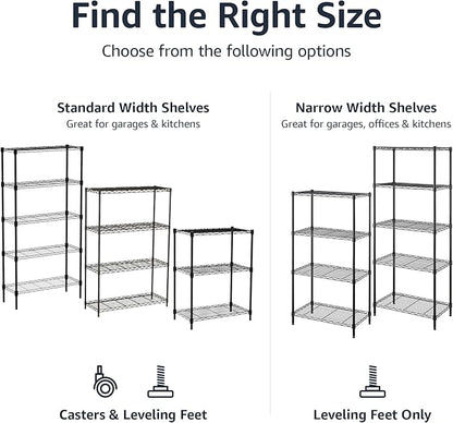 Amazon Basics 4-Shelf Steel Wire Storage Shelves for Garage, Adjustable Metal Shelving Unit, 200 lbs Per Shelf, 23.2" W x 48" H x 13.4" D, Black | Sturdy, Adjustable, Easy Assembly, Storage