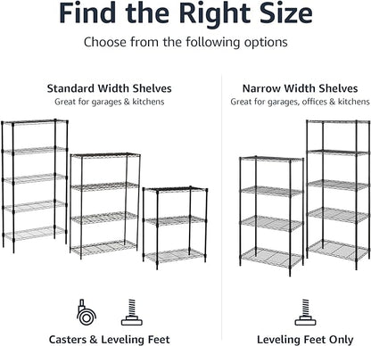 Amazon Basics 4-Shelf Heavy Duty Garage Shelving Storage Unit on 3" Wheel Casters, Adjustable Metal Wire Rack with Leveling Feet, 36" x 14" x 57.75", Black