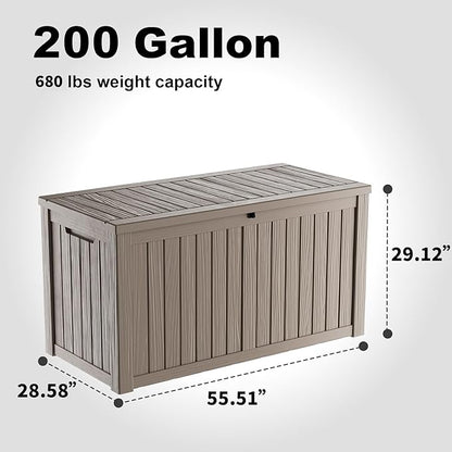 DRATO 200 Gallon Deck Box, Waterproof Resin Large Outdoor Storgae Box for Patio Furniture, Patio Cushions, Gardening Tools, Pool Supplies, Lockable（Gray，200 Gallon）