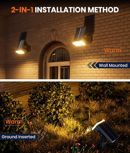 Solar Spotlights Outdoor Waterproof IP67,4 Pack Adjustable Wall&Ground Solar Lights Powered with 3 Colors, 3 Modes, Dusk to Dawn for Pathway/Garden/Yard/Patio/Driveway/Landscape Lighting Outside Décor