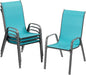 TLSUNNY Patio Chairs, Stackable Textilene Outdoor Dining Furniture for All Weather, with 17.7″ Wide Seat & Metal Frame, for Garden, Backyard, Deck, Restaurant, Poolside (4, Turquoise Blue, 26.4″)