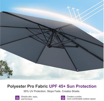 PURPLE LEAF 10 Feet Patio Umbrella with Base Outdoor Cantilever Round Umbrella Aluminum Offset Umbrella with 360-degree Rotation for Garden Deck Pool Patio Light Grey