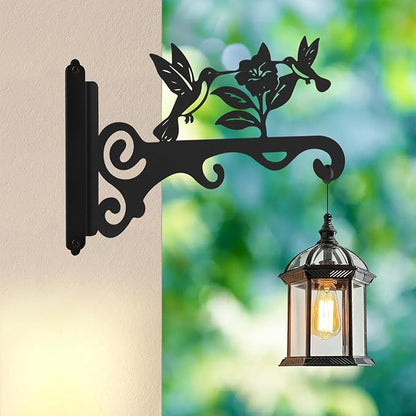 Elegant Bird Pattern Wall Hooks - 10/12/14 Inch Metal Plant Hangers for Indoor & Outdoor - Rust-Resistant Bracket for Plants, Feeders, Chimes, Lanterns (2, Black, 10 inch)