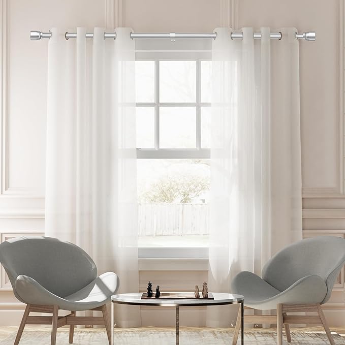 1” Diameter Silver Curtain Rods Itself is 30 to 90 inch, 1 Pack Fit 30-84 inch Windows with Heavy Duty Adjustable Rod 1 Inch Diameter Splicing Metal Extra Long Curtain Rod