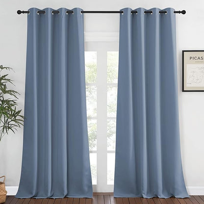 NICETOWN Extra Long Room Darkening Drape - (W52 x L108, Stone Blue, Sold as 1 Panel) Window Treatment Light Blocking Privacy Curtain Panel for Living Room