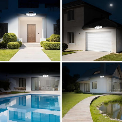 INCX Solar Lights Outdoor with Motion Sensor, 3 Heads Security Lights Solar Powered, 156 LED Flood Light Motion Detected Spotlight for Garage Yard Entryways Patio, IP65 Waterproof, White, 4 Pack
