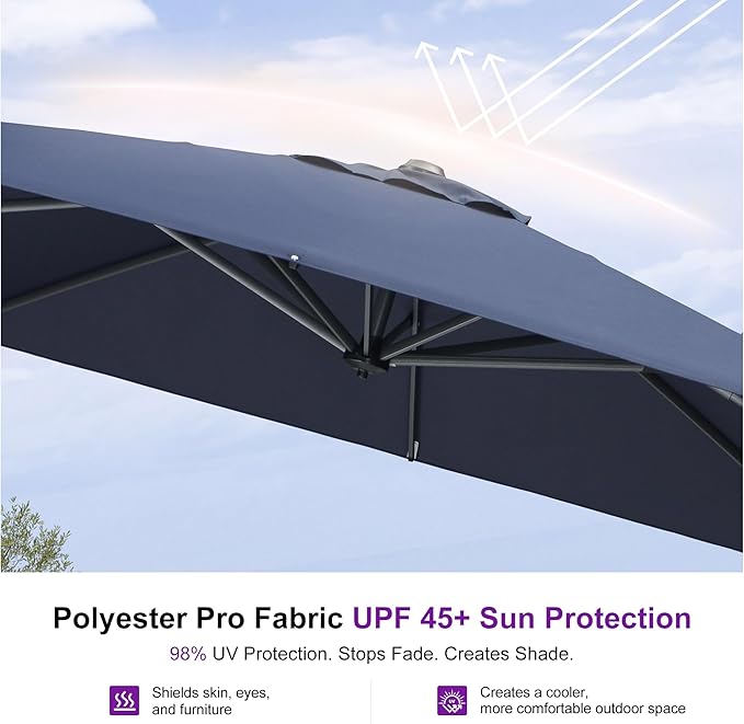 PURPLE LEAF 9 Feet Patio Umbrella Outdoor Cantilever Square Umbrella Aluminum Offset Umbrella with 360-degree Rotation for Garden Deck Pool Patio, Navy Blue