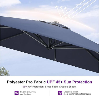 PURPLE LEAF Patio 9 Feet Cantilever Offset Umbrella with Base Outdoor Umbrella with 360-degree Rotation for Garden Deck Pool Patio Navy Blue