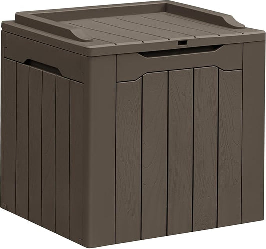 Greesum 31 Gallon Resin Deck Box All Weather Outdoor Storage Boxes for Patio Furniture Set,Outdoor Toys,Garden Tools,Brown