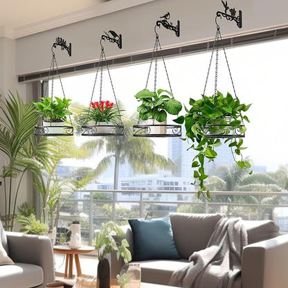 4-Pack Aesthetic Plant Hangers Outdoor and Indoor – 10 Inch Metal Hanging Plant Bracket with Beautiful Bird Pattern – Anti Rust Plant Hooks for Hanging Baskets, Bird Feeder, Windchime, Lantern